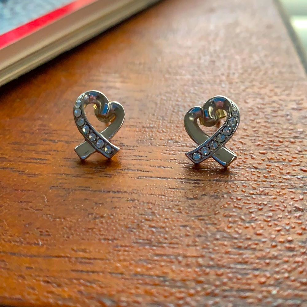 Silver diamond heart earrings